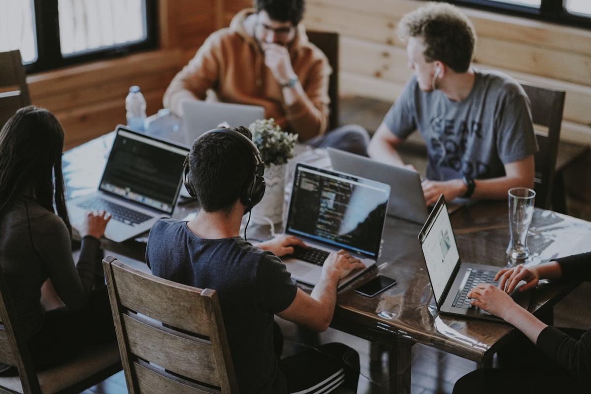 Startup team planning a website launch